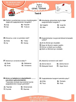 ilkokul 1. Sınıf Genel Tekrar Testleri 